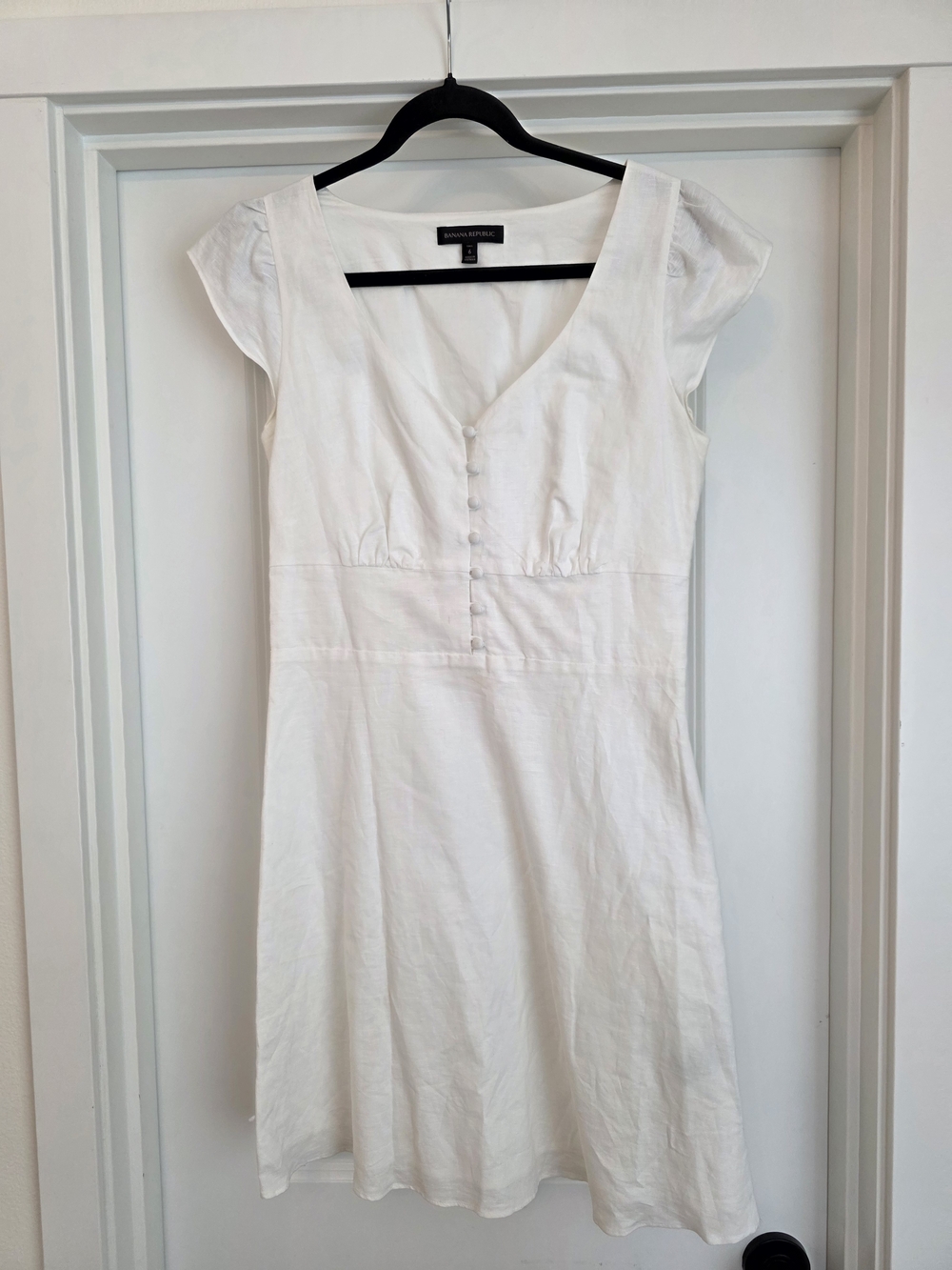 Banana Republic White V-Neck Button Mini Dress